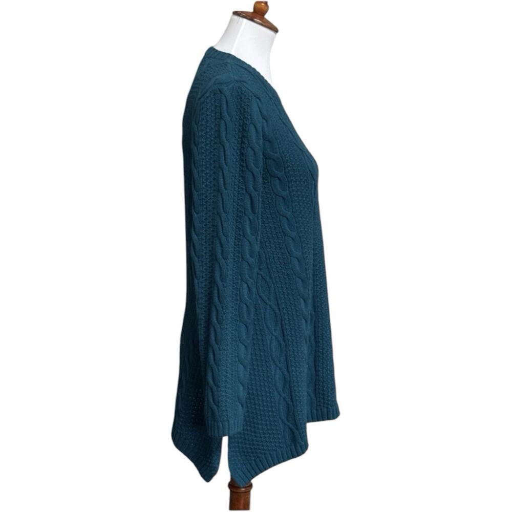 Jeanne Pierre Teal Blue Cable Knit Asymmetrical Hem Tunic Sweater Size Medium - Picture 4 of 11